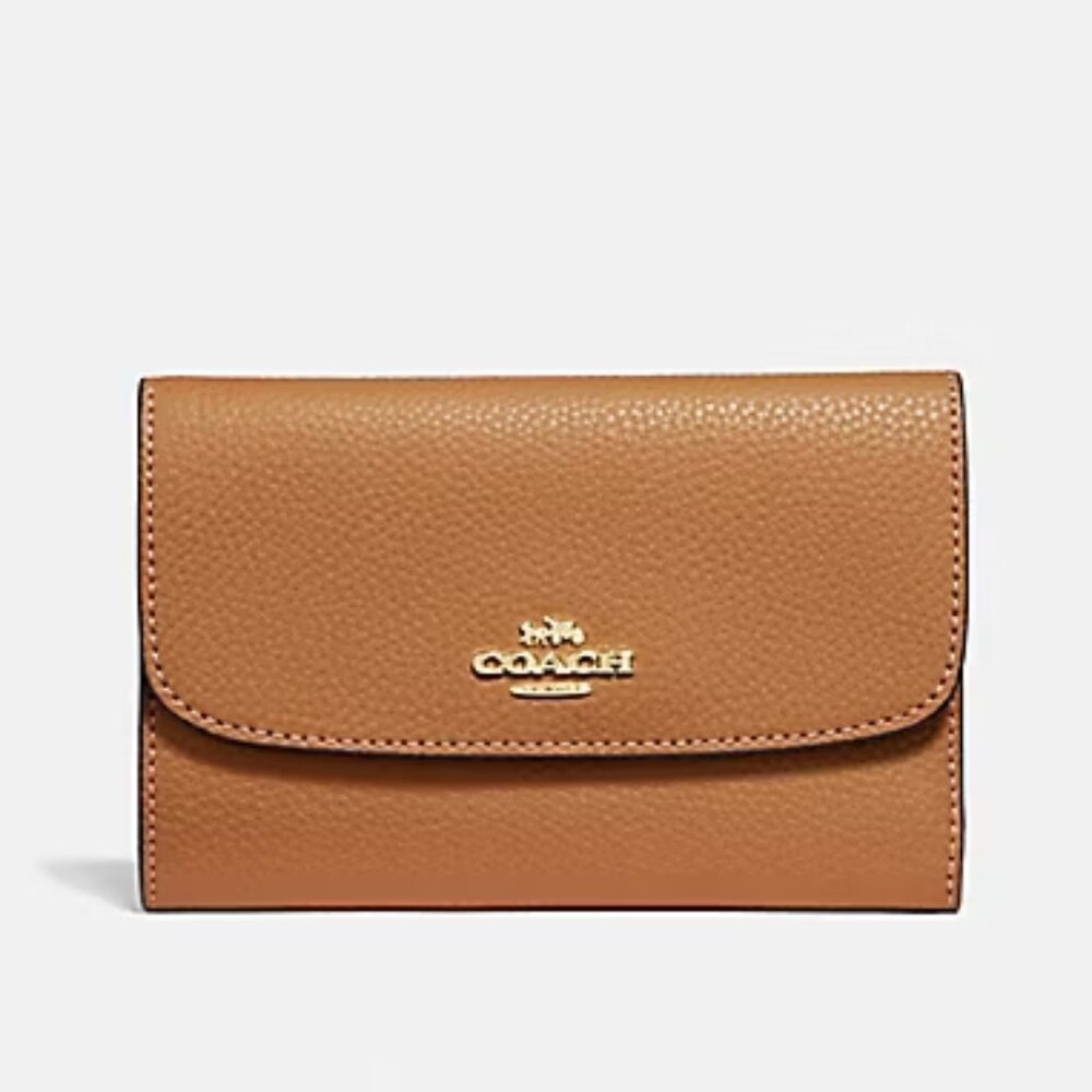 Coach Medium Envelope Cards Wallet ID Light Saddle Gold F30204 Pebbled Leather